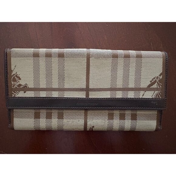 Burberry Beige/Brown Haymarket Check Fabric & Leather Slim Continental Wallet - Picture 2 of 15
